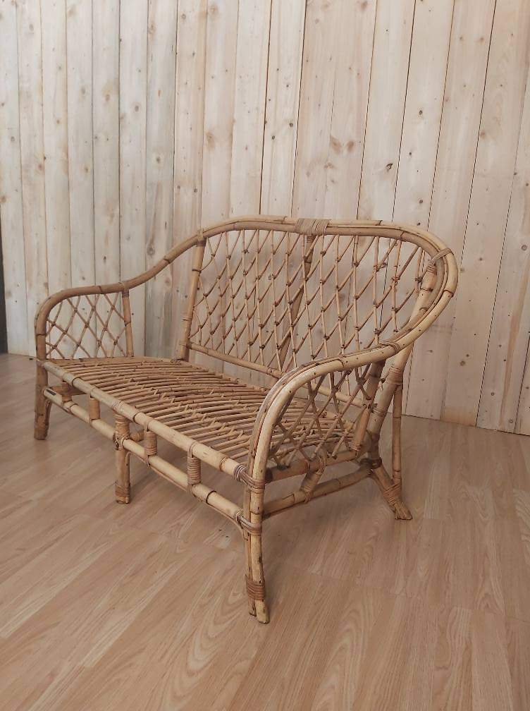 Vintage rattan bench