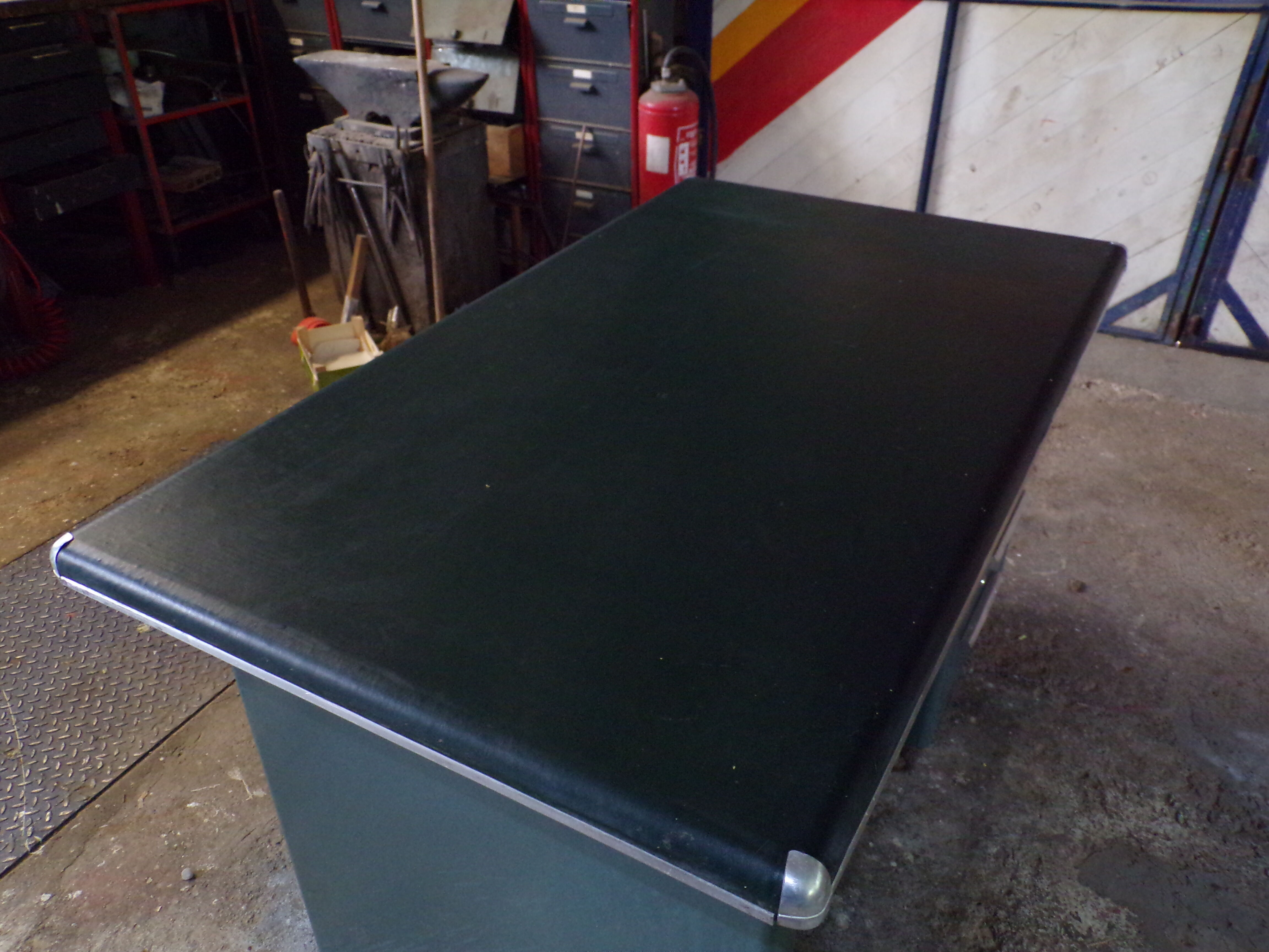 Green metal desk