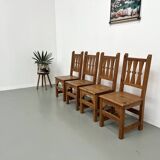Set of 4 pine chairs, 1970s