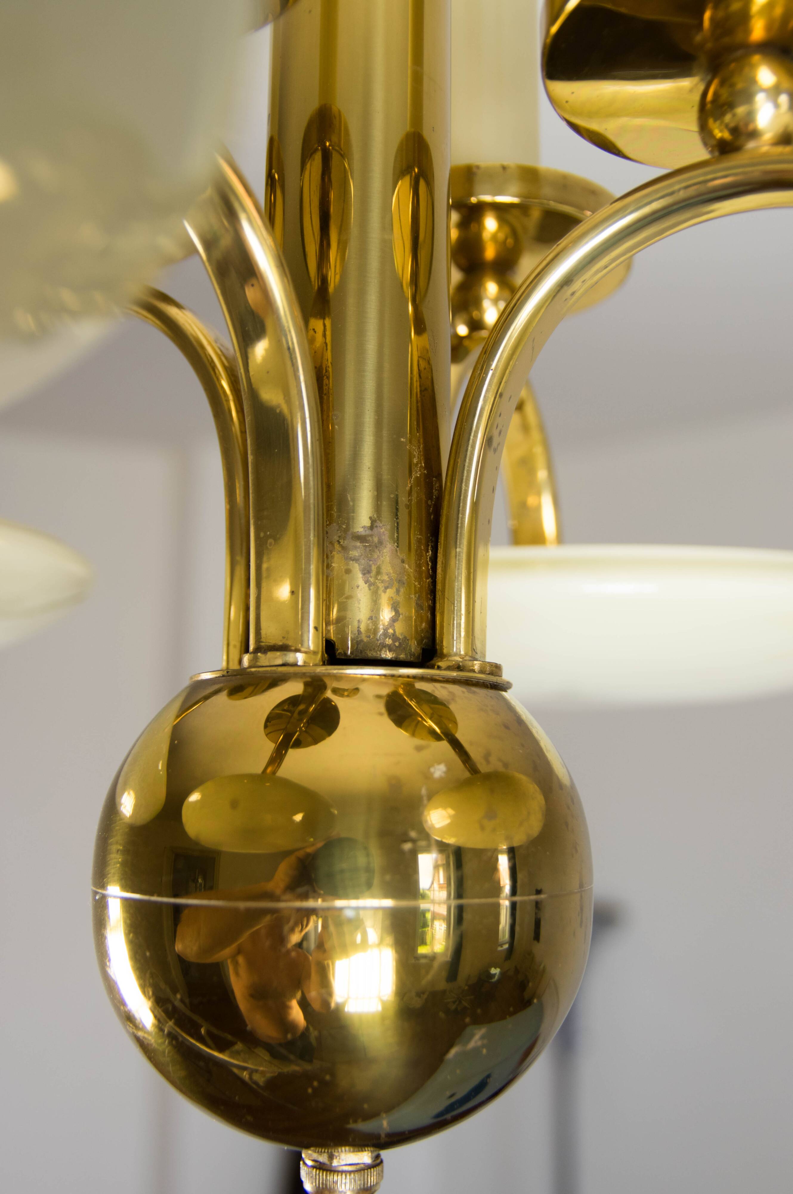 Art Deco Brass and Glass Chandelier, 1930s