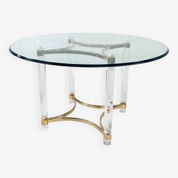 Table à manger vintage en laiton et verre par Alessandro Albrizzi, années 1970