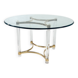 Table à manger vintage en laiton et verre par Alessandro Albrizzi, années 1970