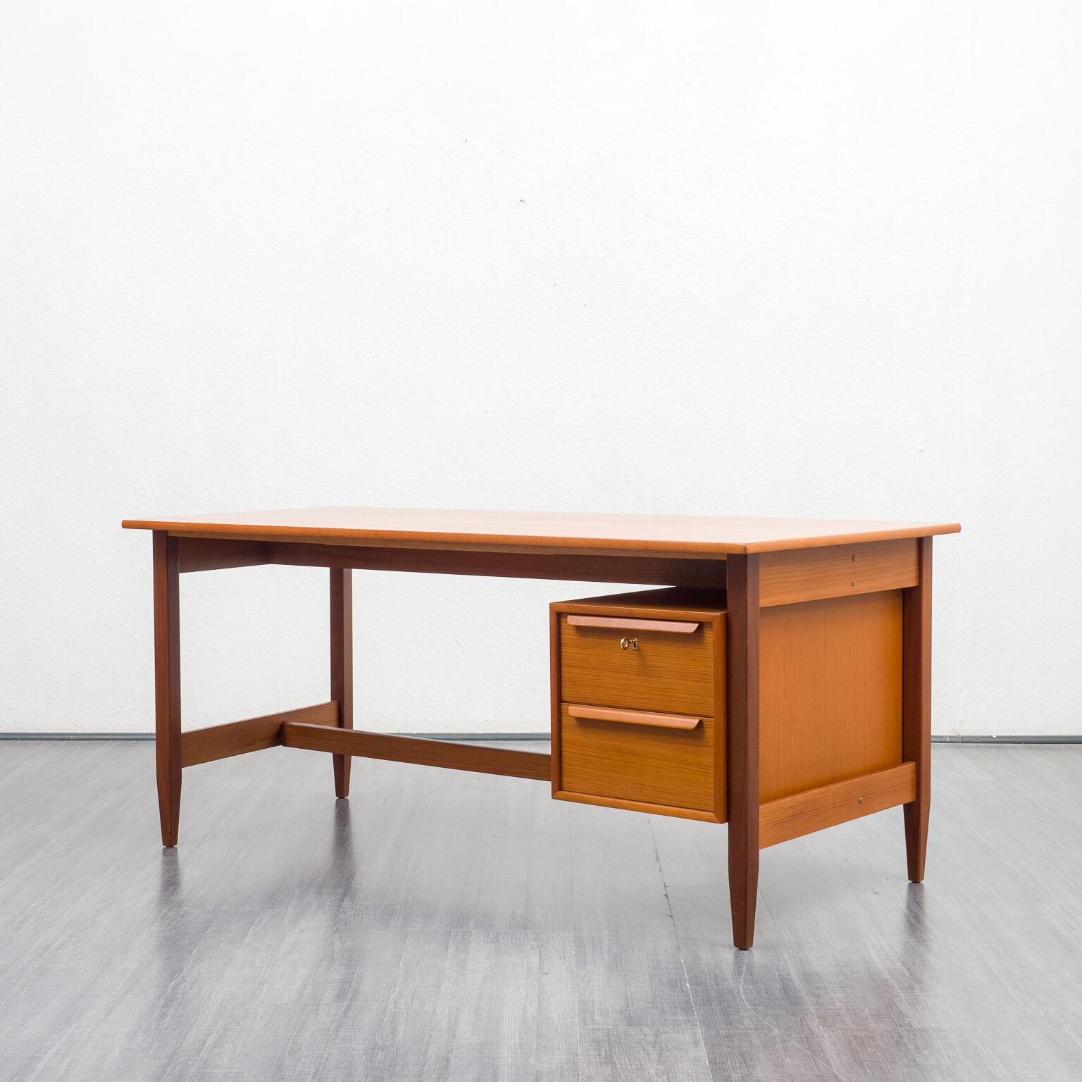 50s desk, teak, curved top, restored