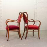 Red Velvet Heartshaped Wooden Vintage Design Side Chairs. Set of 2. 1950s