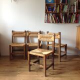 4 chaises champetre bois paillées