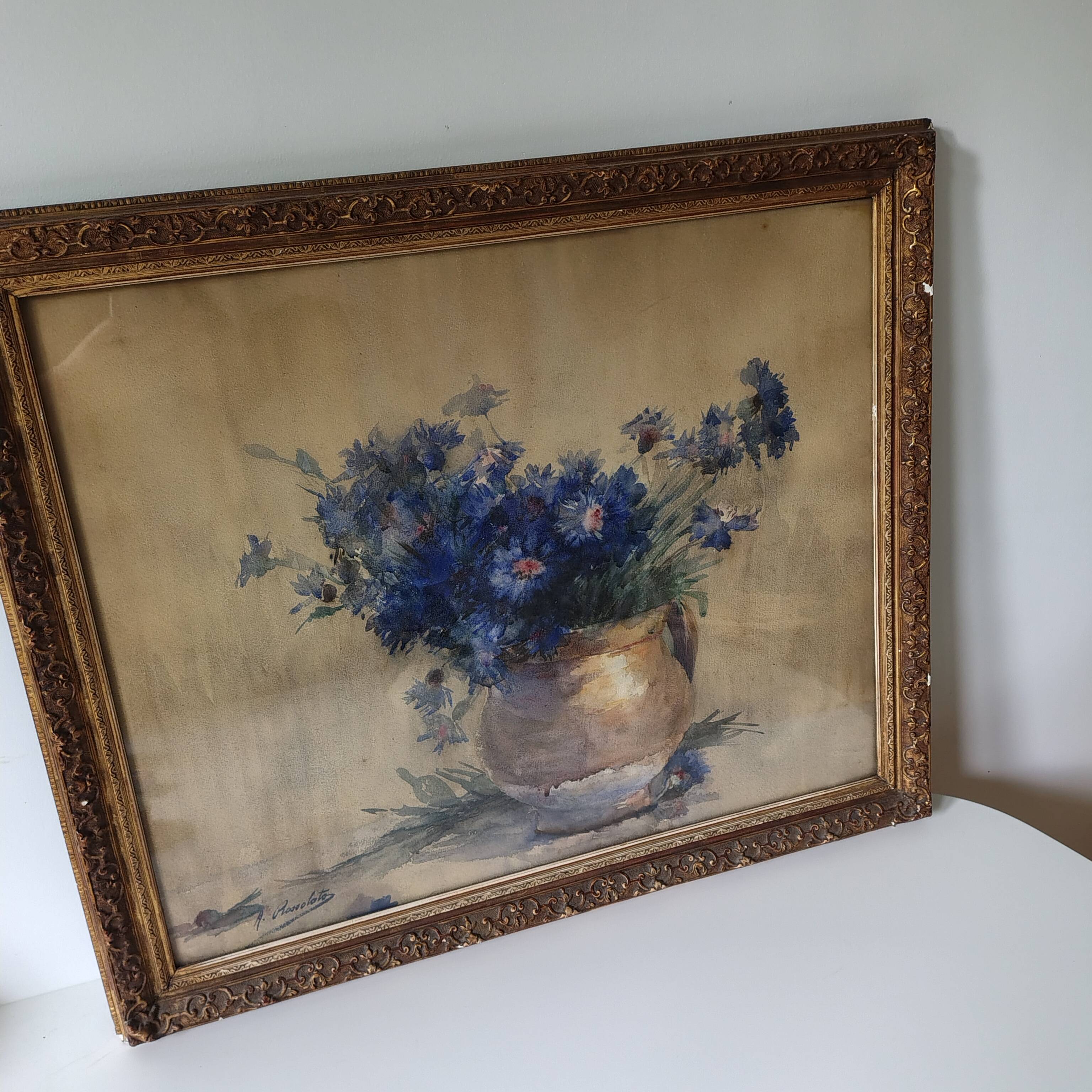 Nature morte en aquarelle italienne début XXe