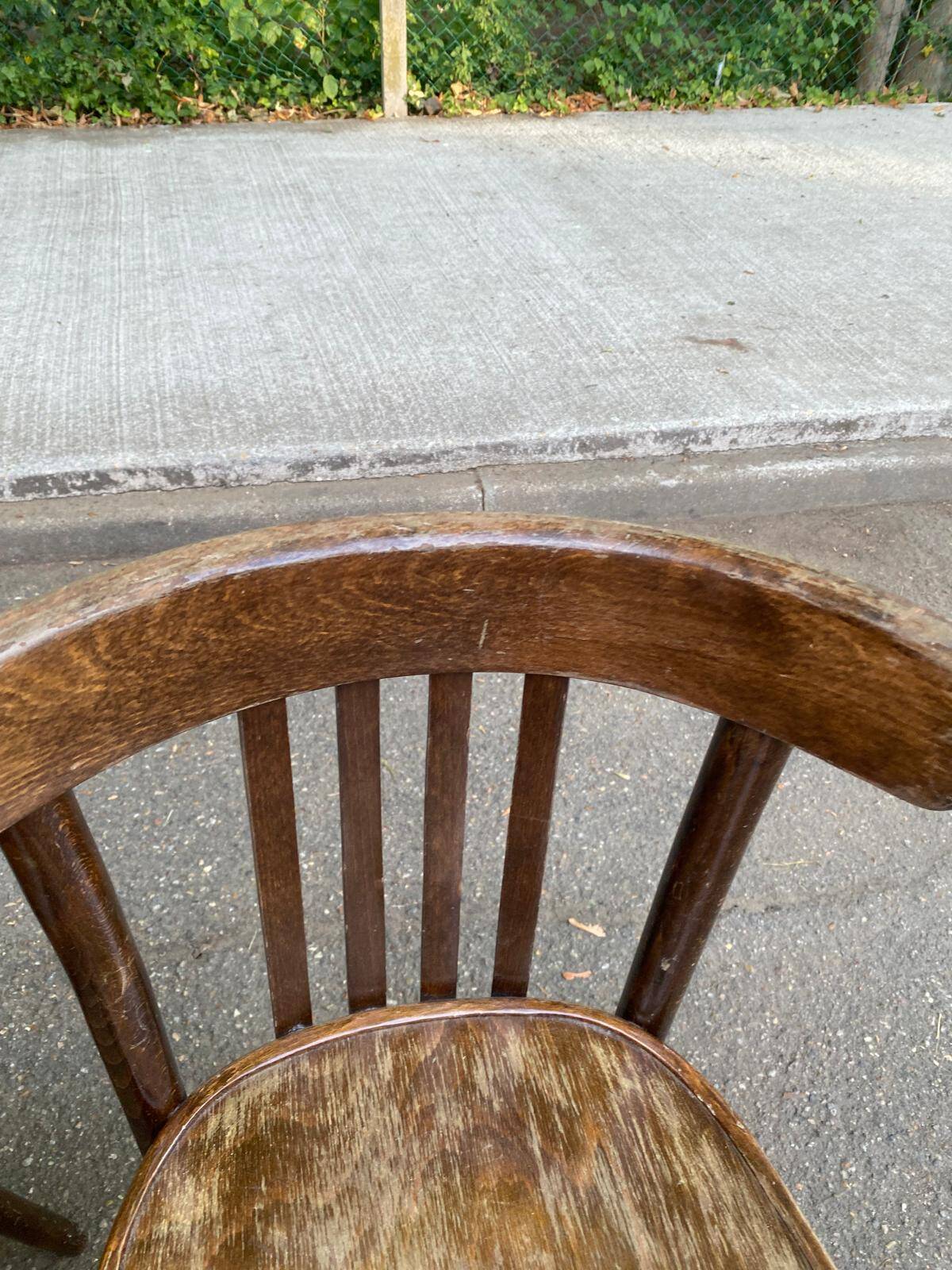 2 solid wood curved walnut bistro chairs in burgundy