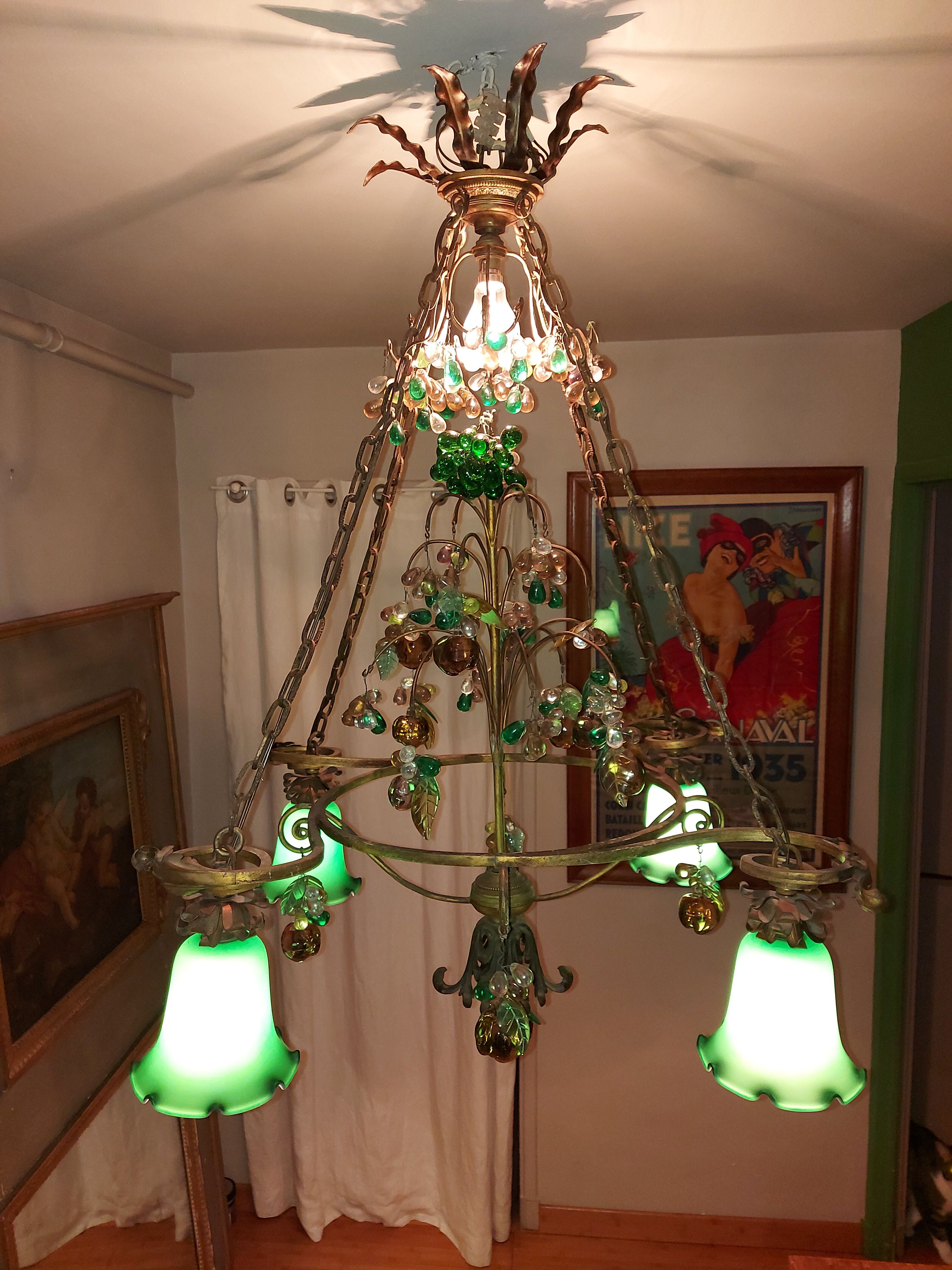 Very large art nouveau chandelier Murano (1 meter)
