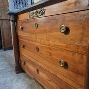 Antique commode, walnut and oak, marble top, 3 drawers, France circa 1820–1850.