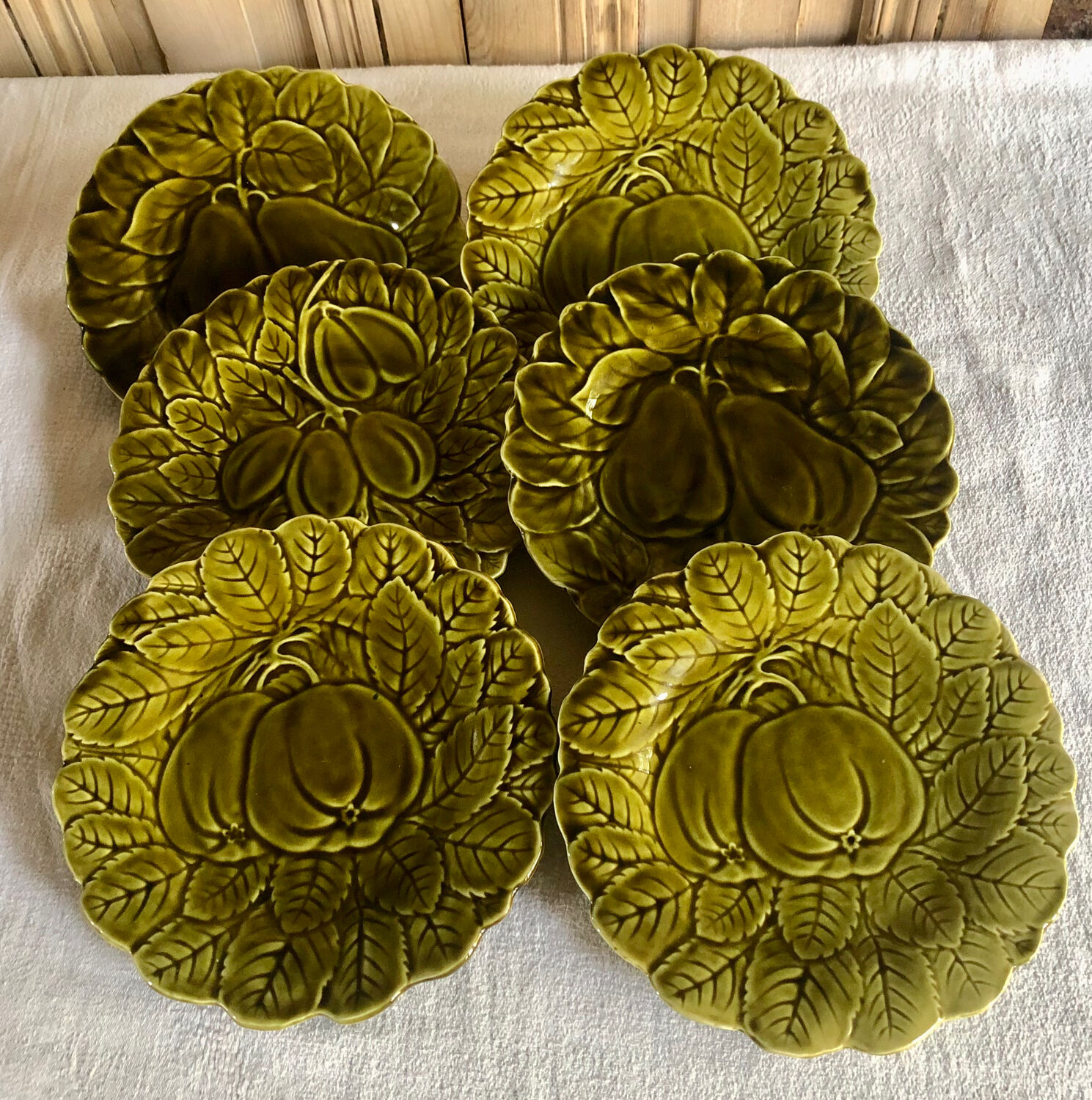 6 old Sarreguemines slip plates