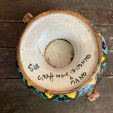 Sweet box with handles, antique caltagirone polychrome ceramic.