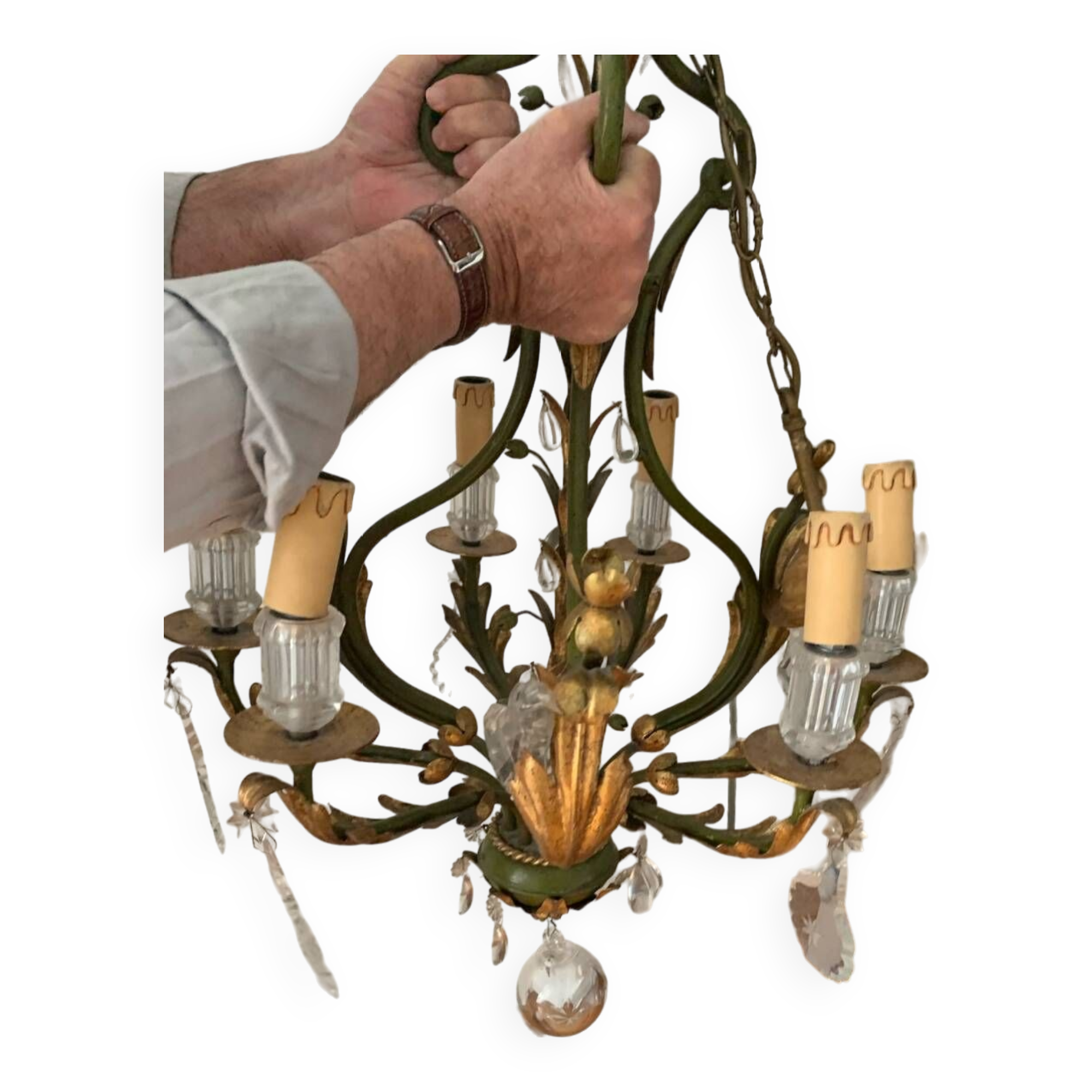 Gold and green crystal chandelier