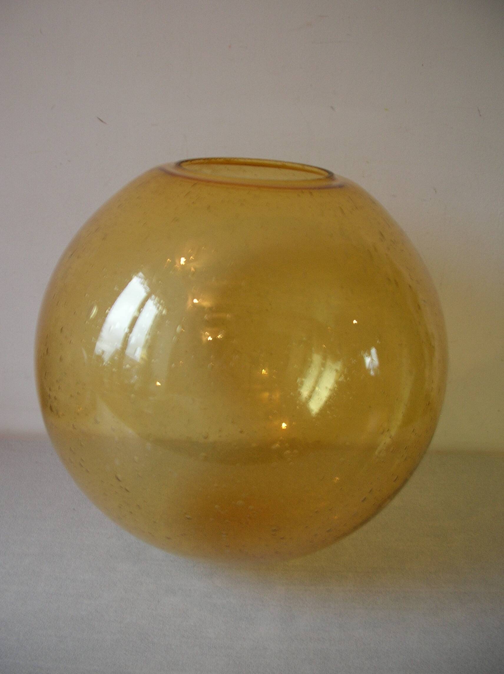 Old large lampshade globe ball sphere amber glass bubbles chandelier lighting fixture