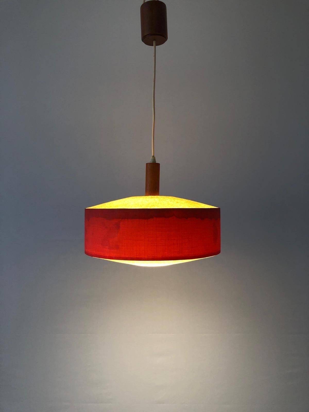 Red fabric ceiling light with textured plexiglass shade by Temde, 1960s, Germany.