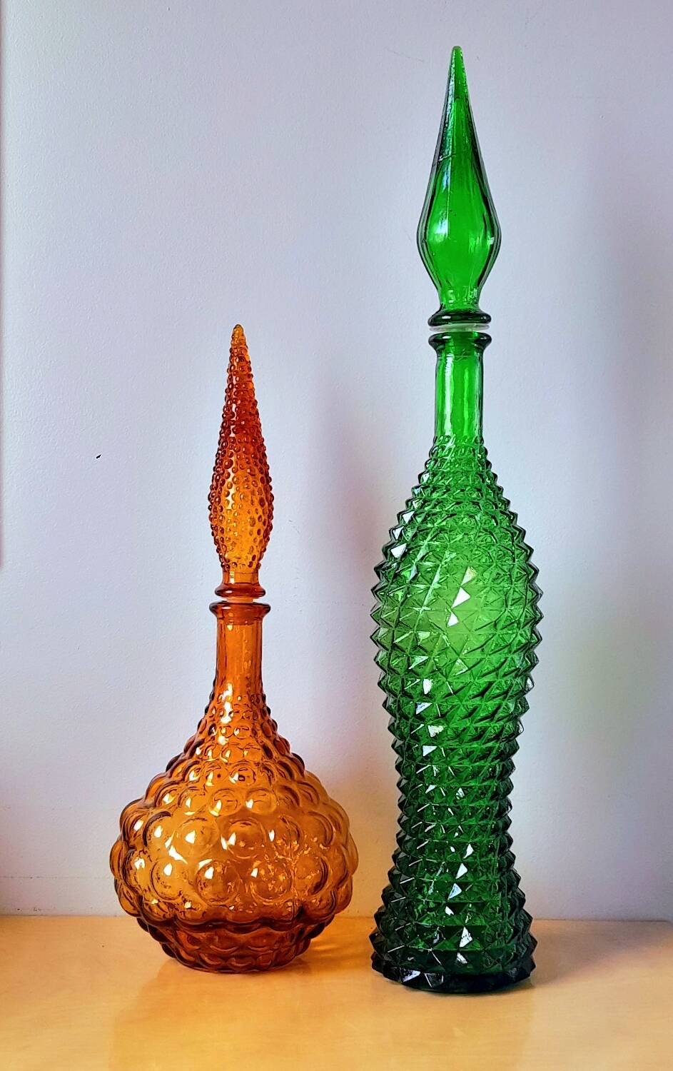 Italian glass bottles Empoli 1970