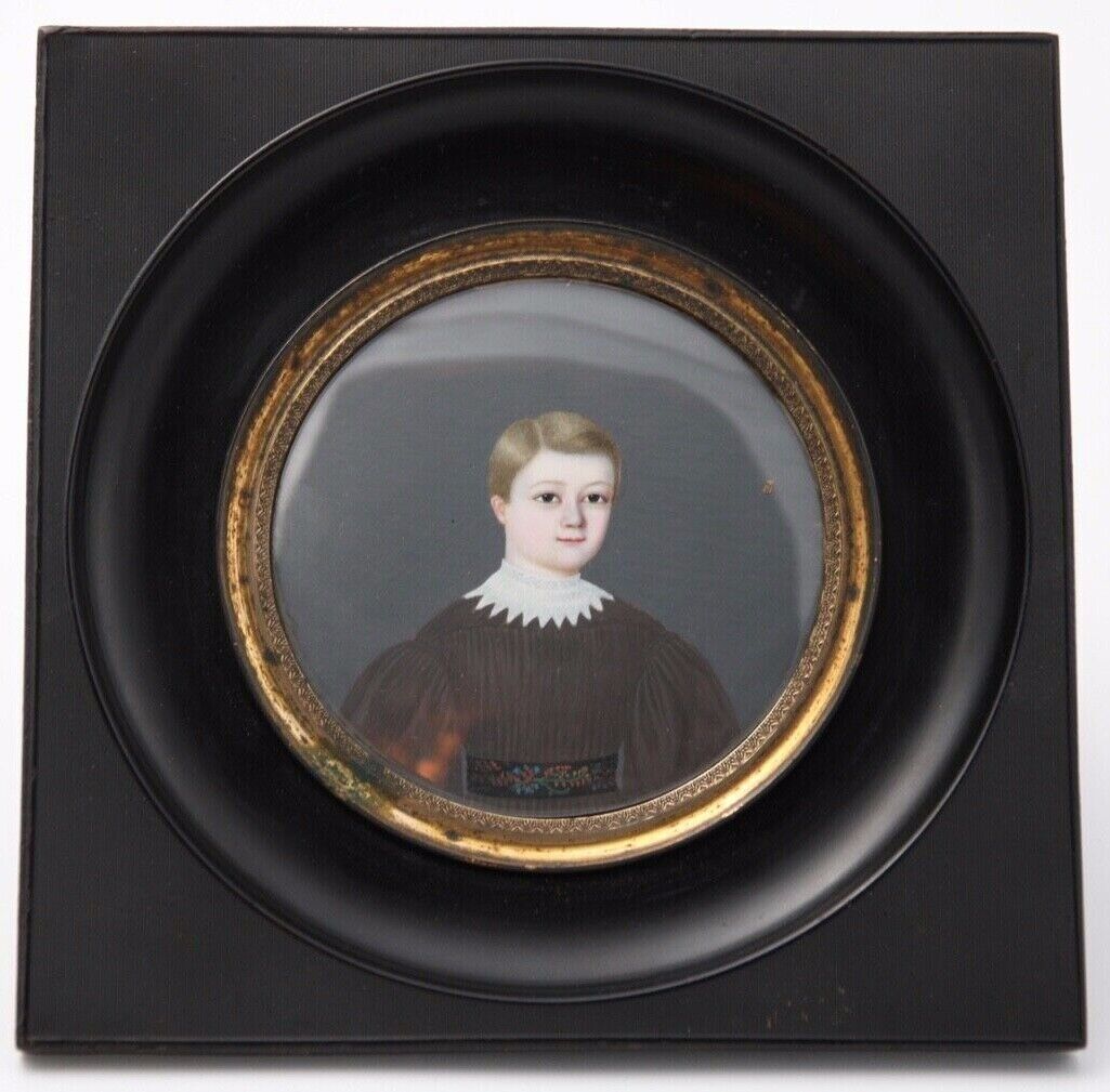 Miniature by p martin young child charles martin 1836 blackened frame