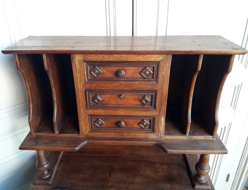 Slope desk with sorter, drawers, storage locker