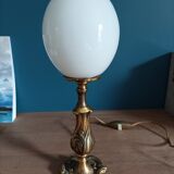 Bedside lamp globe egg glass opaline base bronze gilded patinated