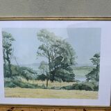 Watercolor painting, countryside scene, signed colin kirby green