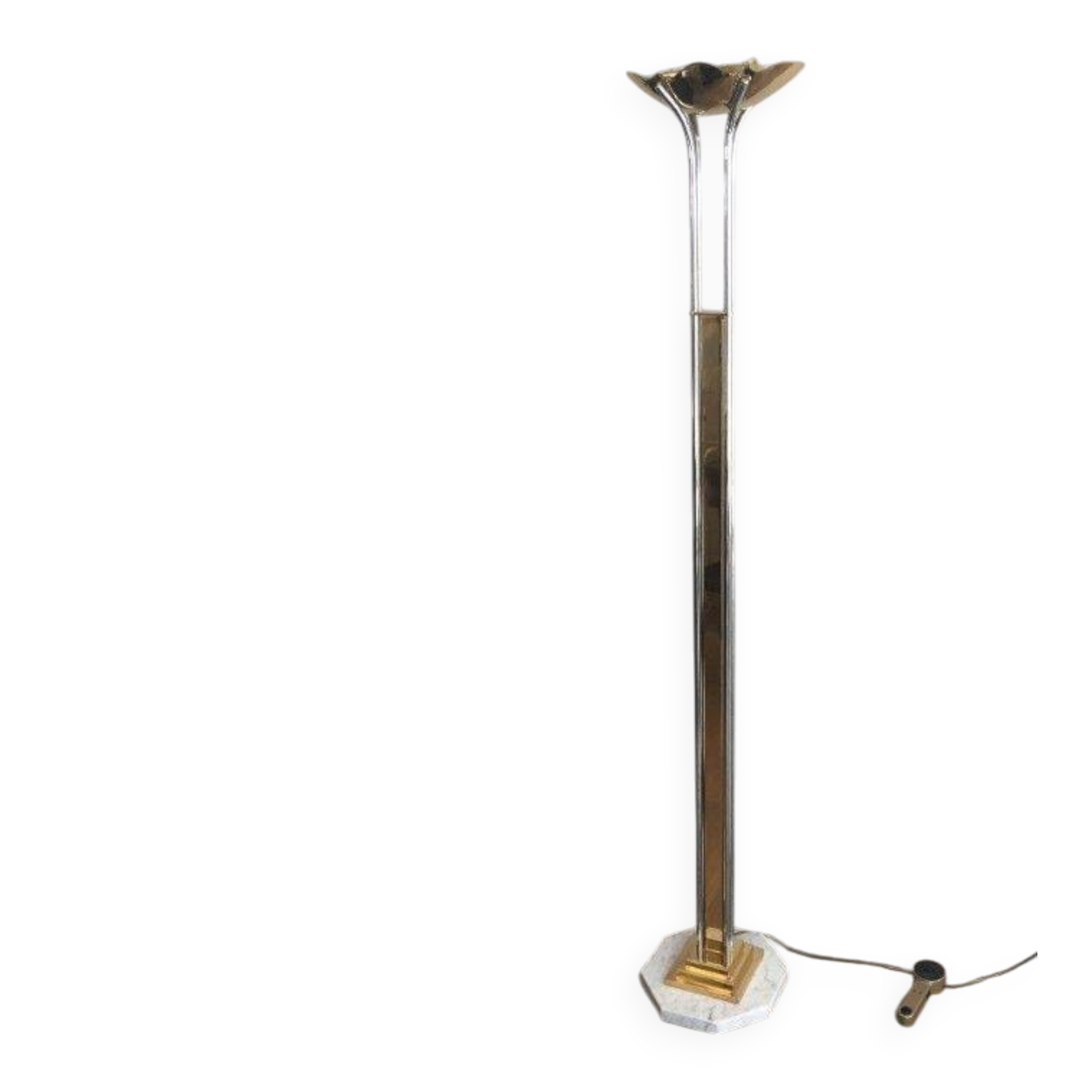 Floor lamp in chrome, brass and marble