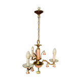 Italian chandelier in bronze and flowers in porcelain with his 2 appliques
