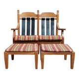 Vintage oak 2 seater bench and footrest