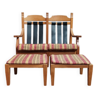Vintage oak 2 seater bench and footrest
