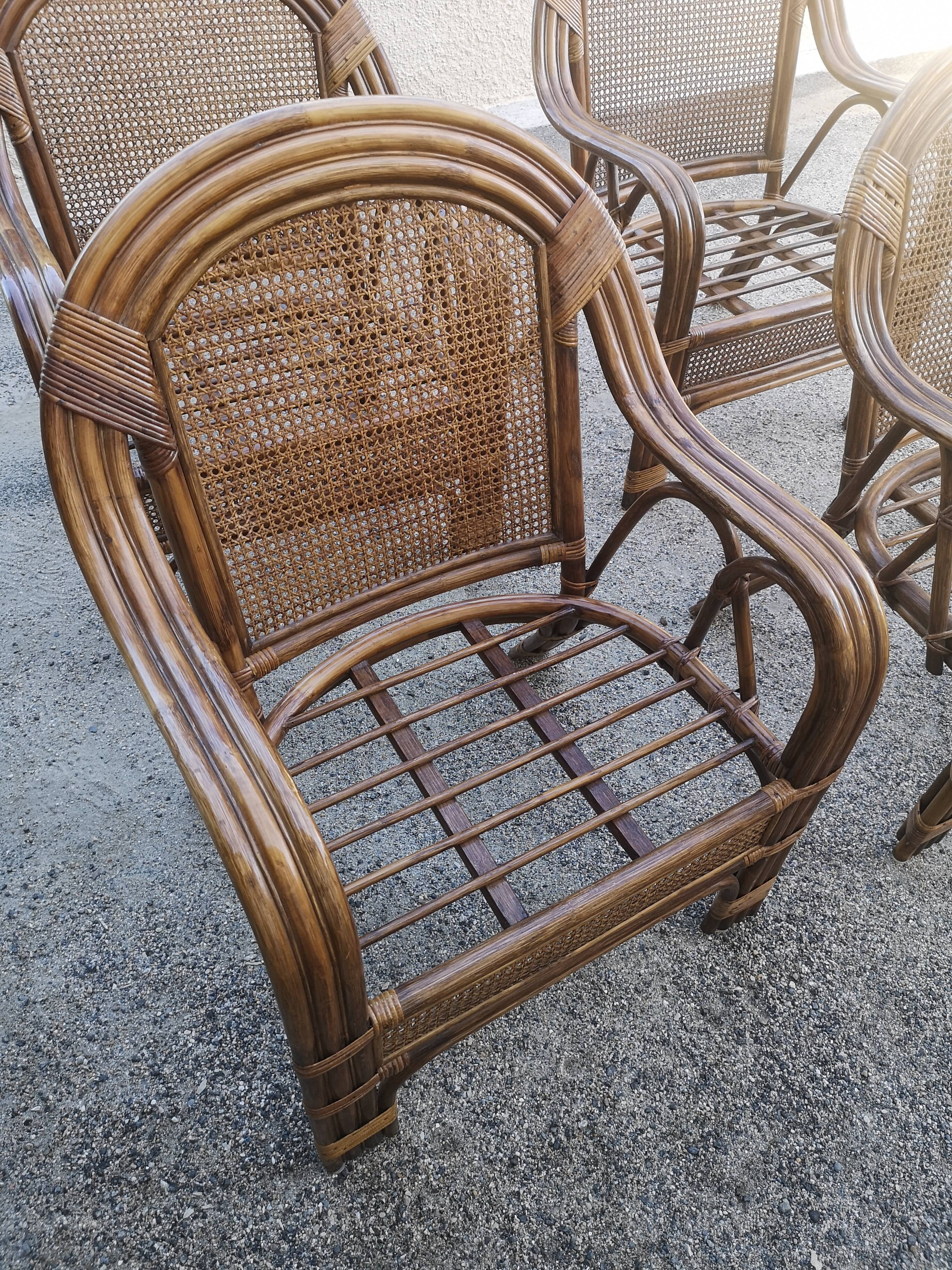 4 vintage rattan armchairs