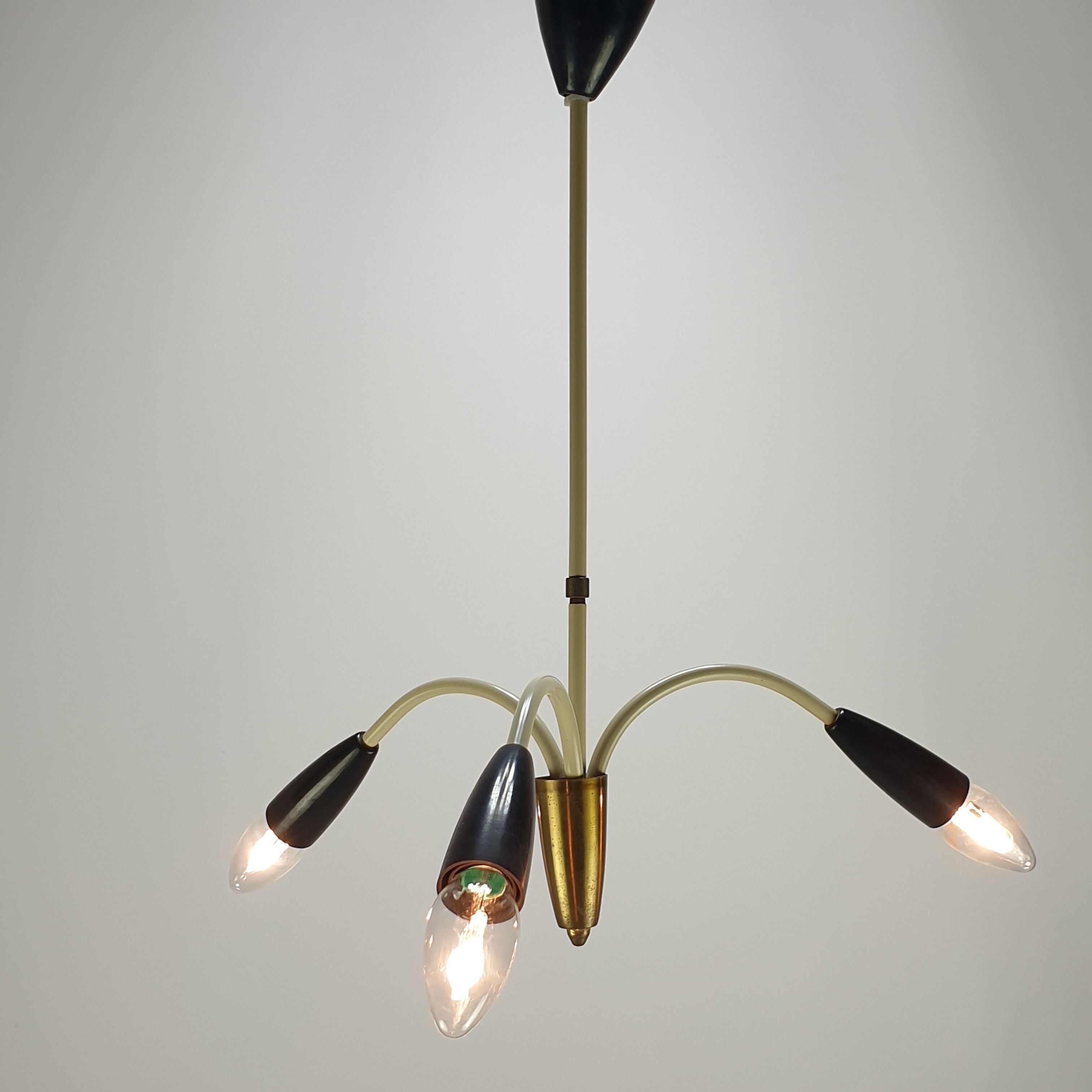 Italian 3 Armed Chandelier with Brass, 1960s