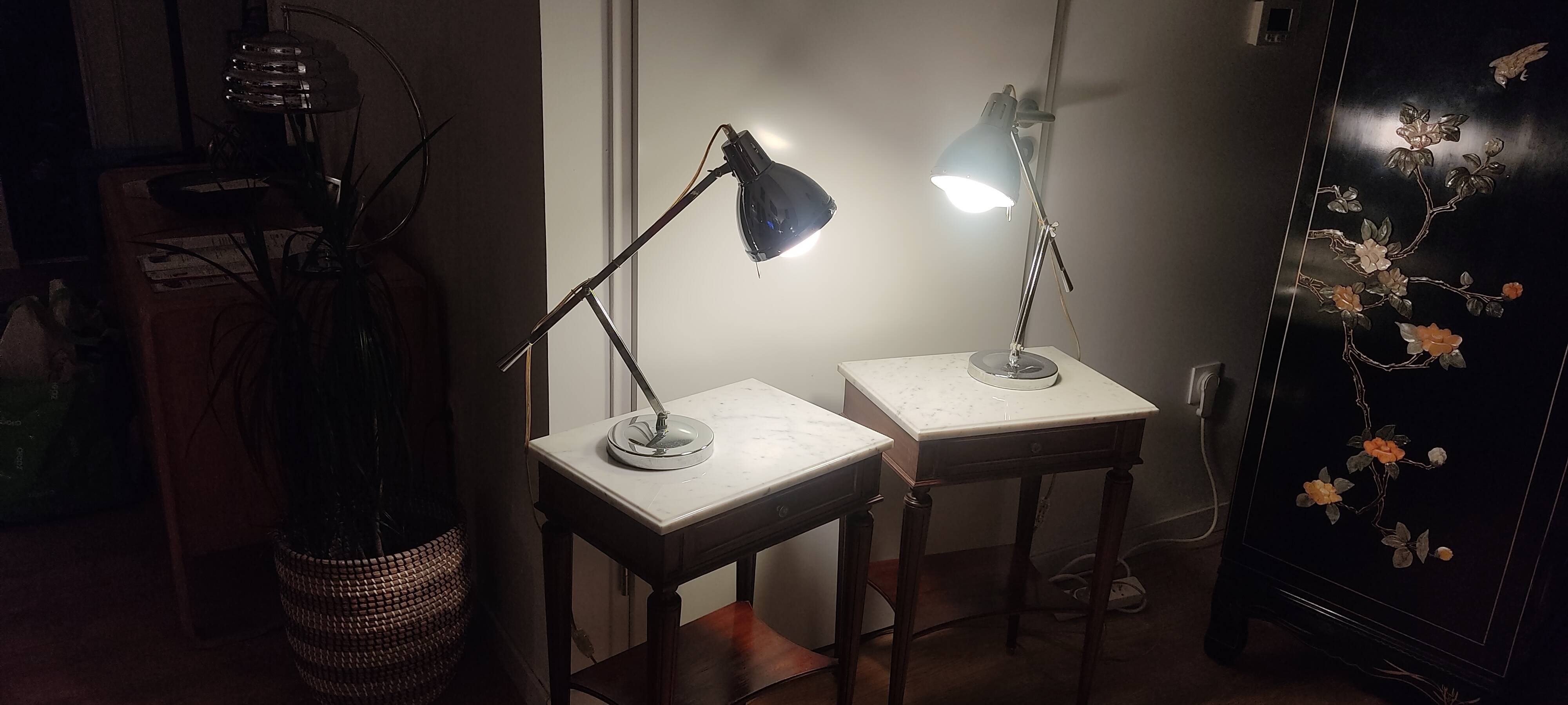 Pair of chrome lamps