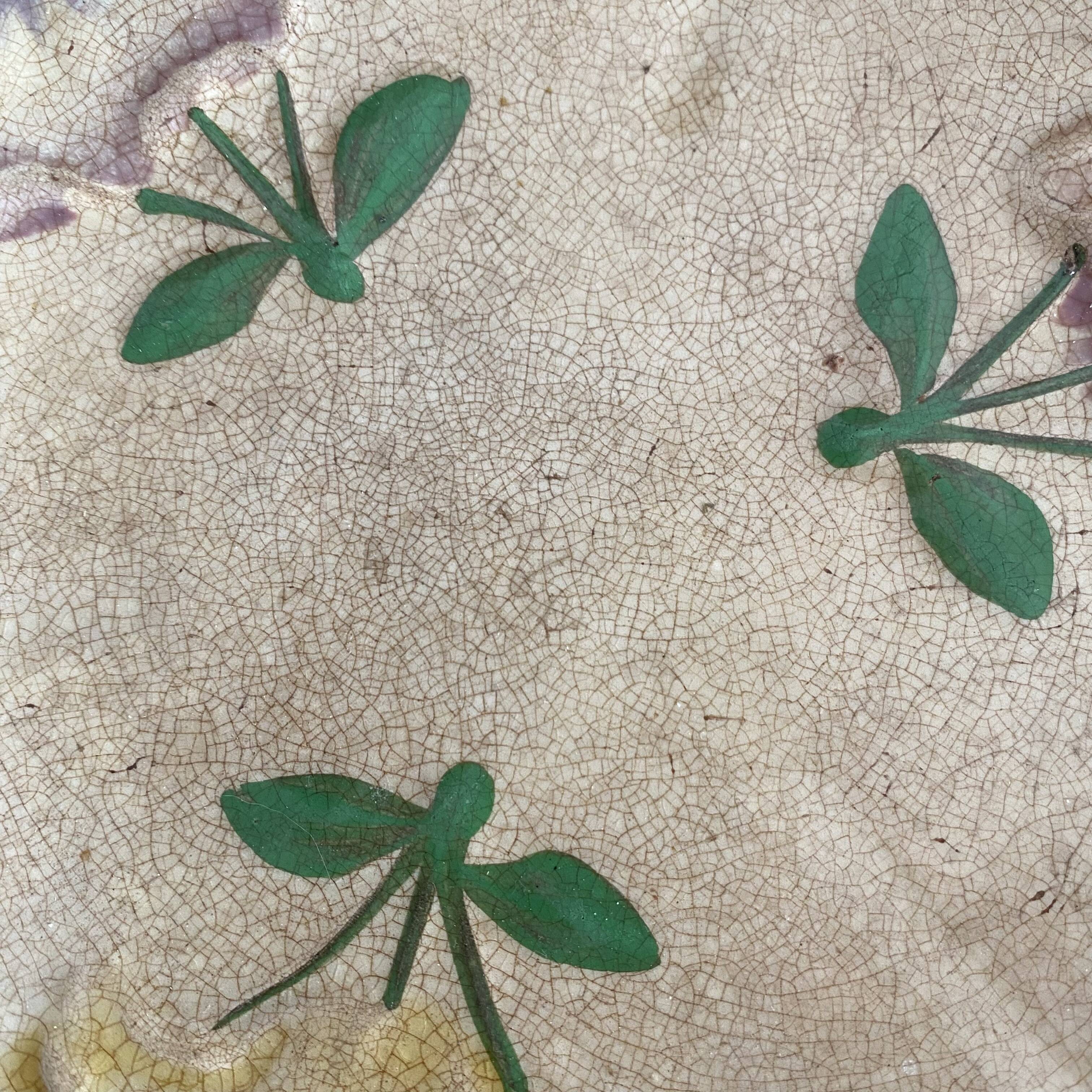 Footed dish in slip, pansy compote dish, Choisy le Roi