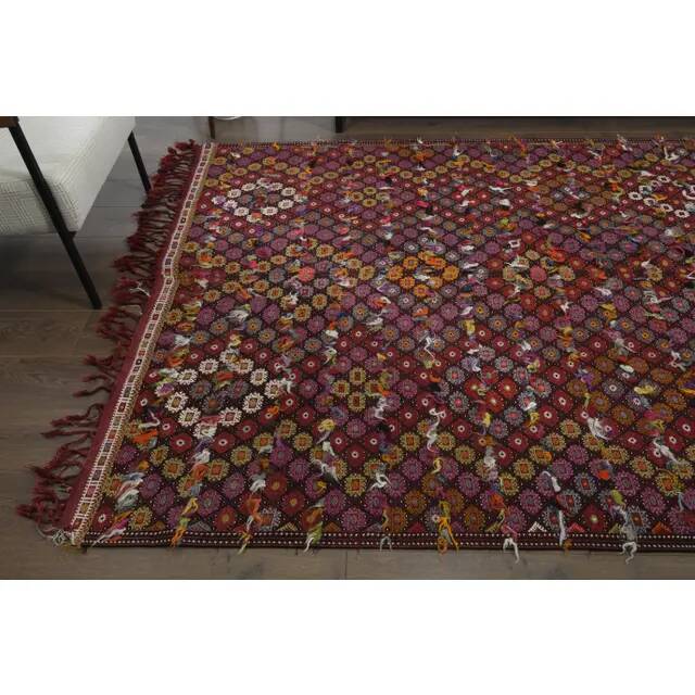 1970s Vintage Turkish Oushak Handmade Wool Cotton Red Area Rug 182x288