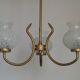 French Mid Century 3 Light Gold Metal Chandelier Textured Glass Shades