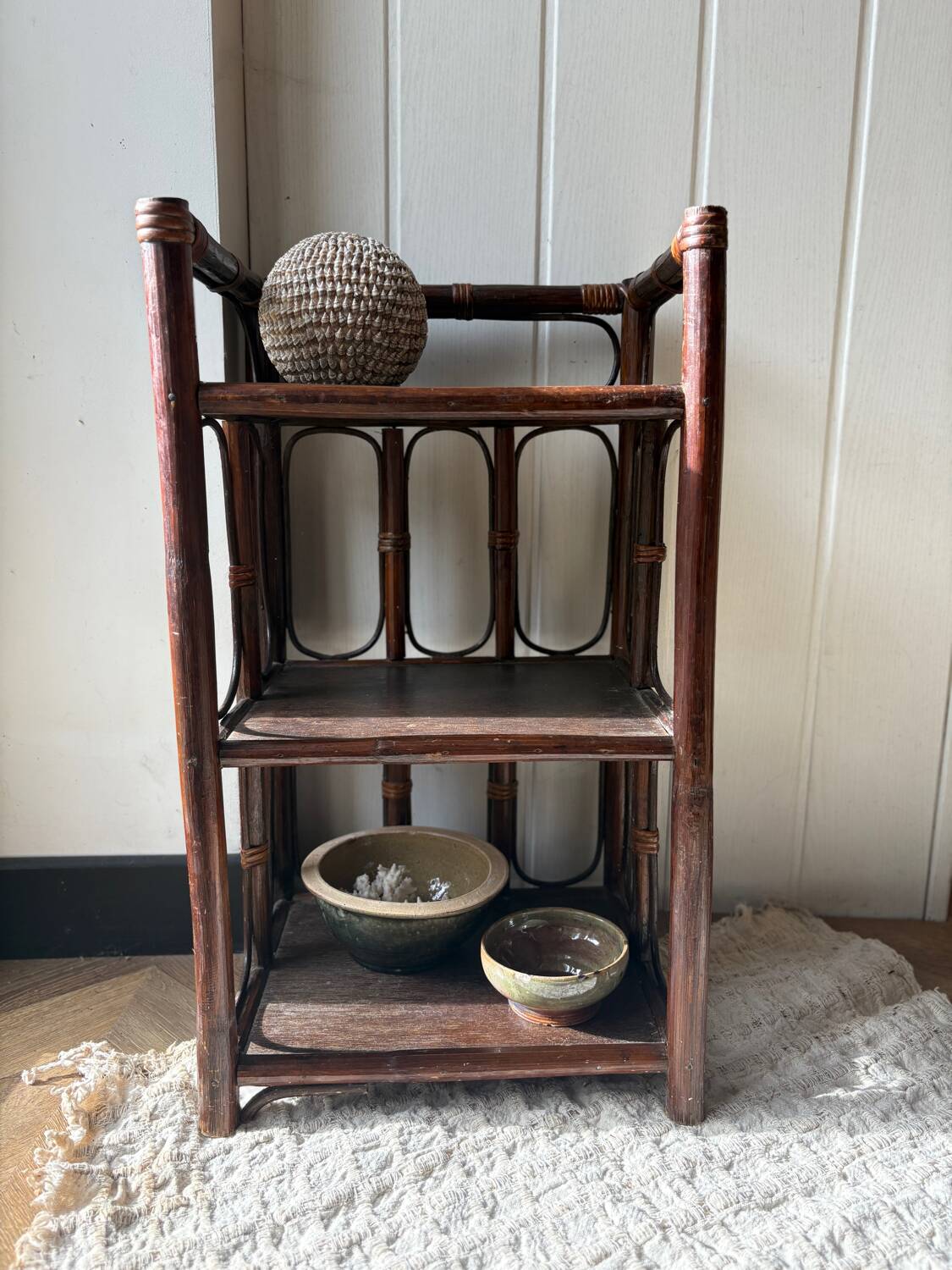 dark brown bamboo shelf