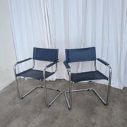 Set of 2 Vintage Mart Stam Style S34 Chair: Blue Leather, Bauhaus Design