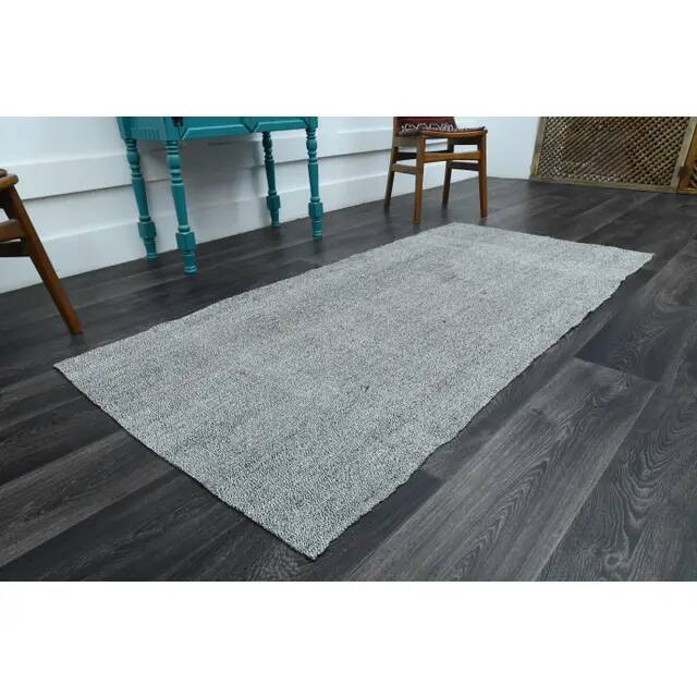 Vintage Turkish Oushak Handmade Wool Cotton Gray Area Rug 98x202
