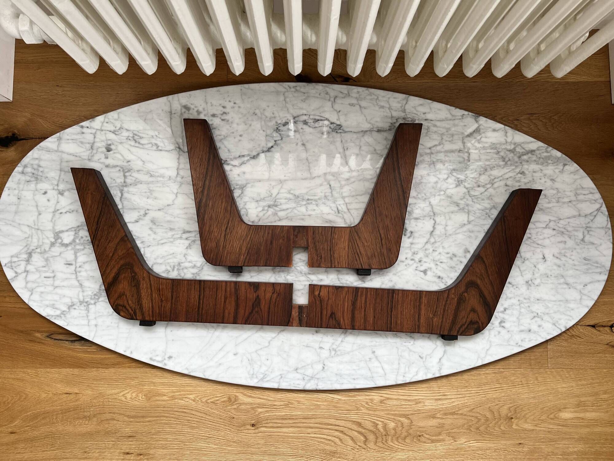 Marble and rosewood coffee table, designed by Hugues Poignant for Roche Bobois