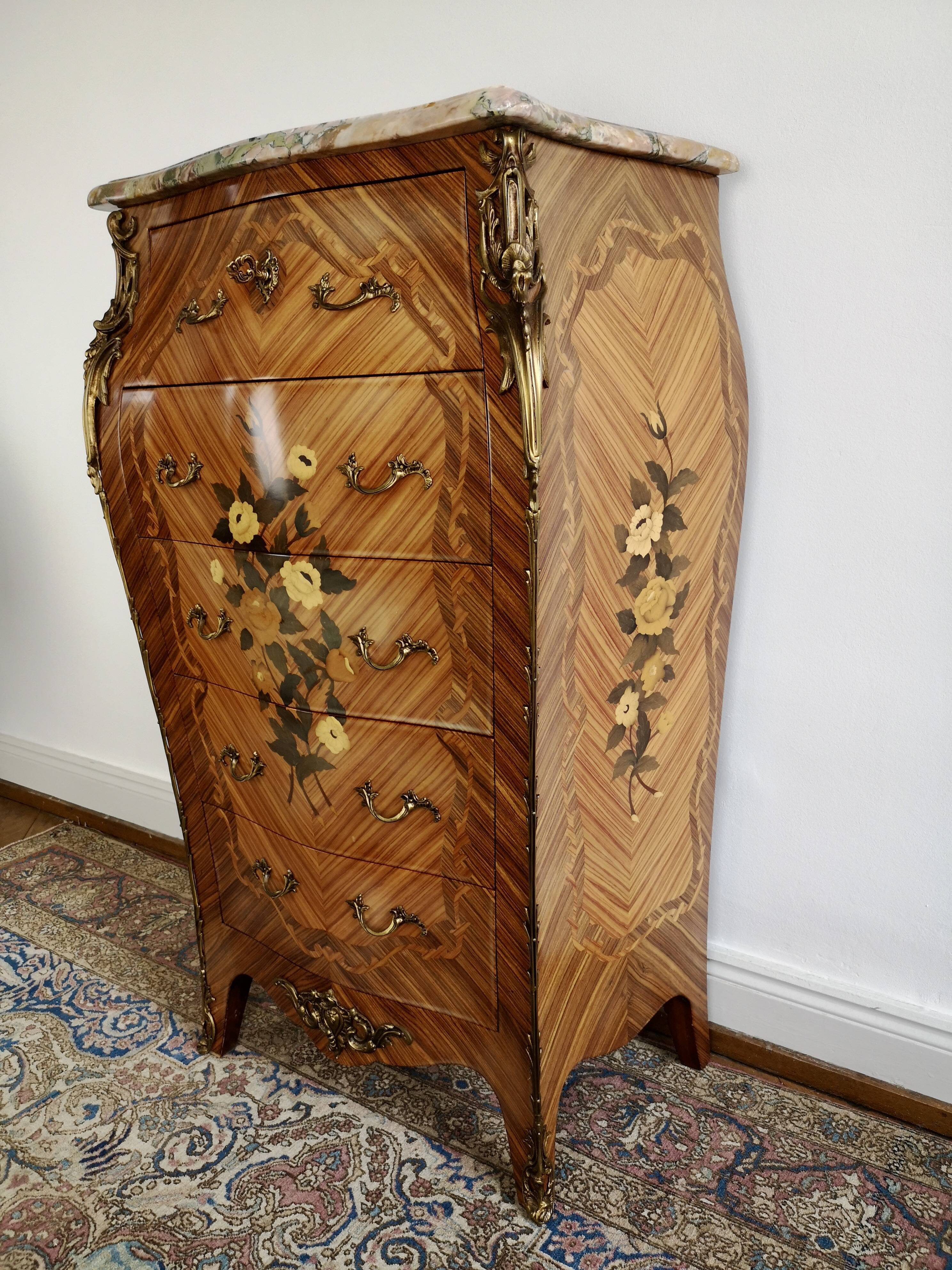 Louis XV style chiffonier in rosewood marquetry