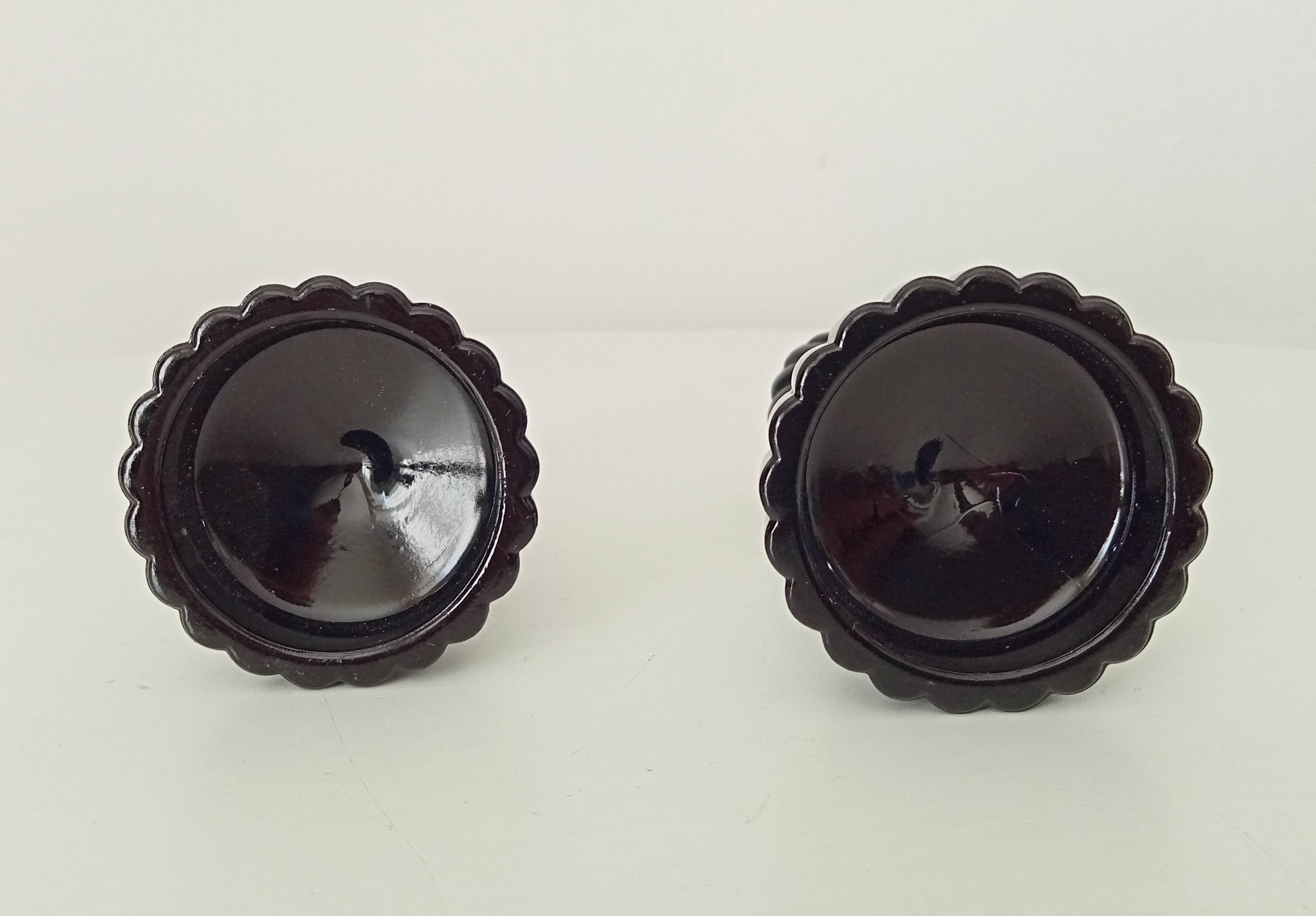 Pair of vintage 60s candlesticks in black opaline