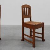 Set of 4 Early Art Deco Oak & Wicker Dining Chairs, Belgium, 1915