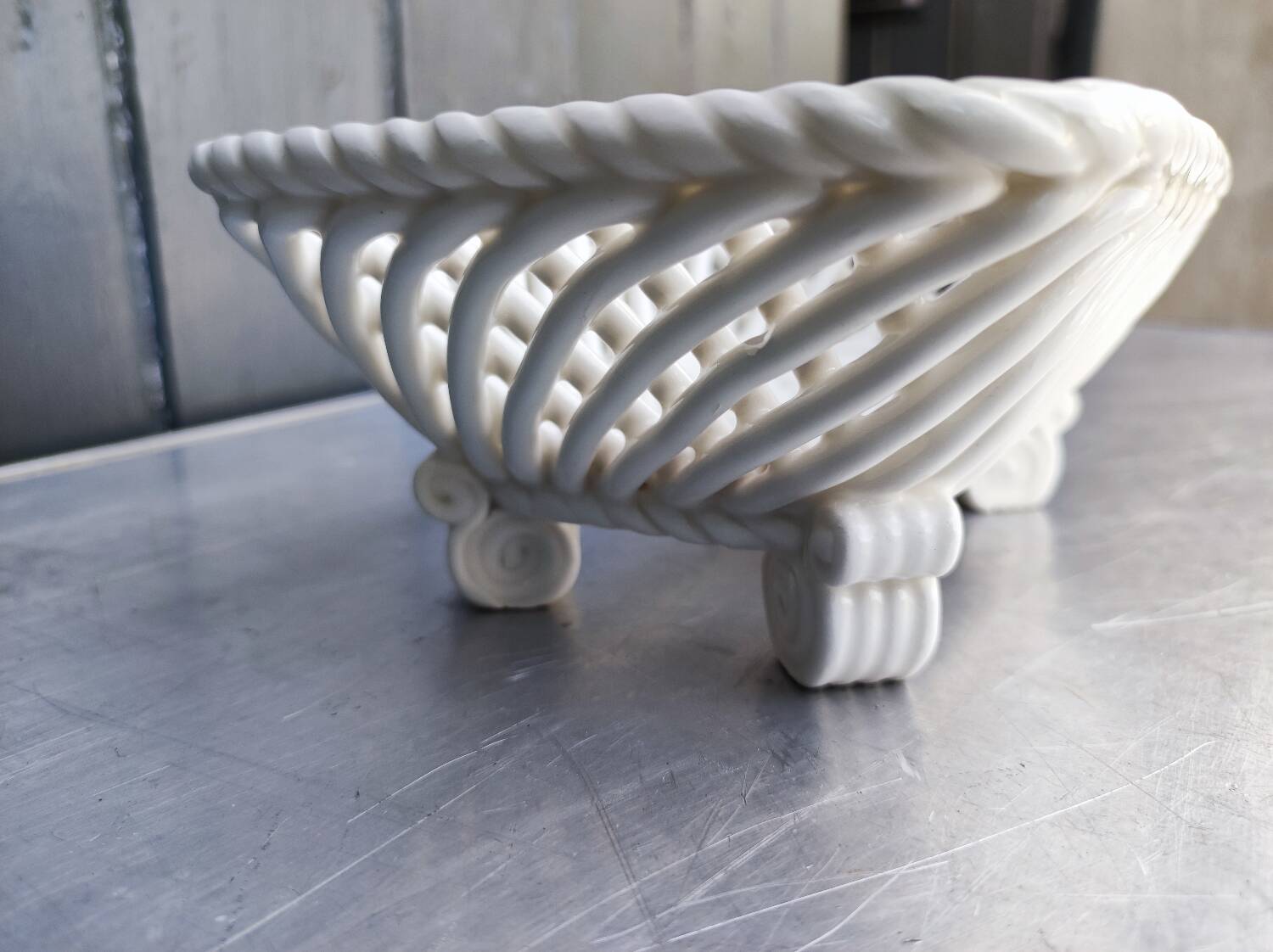 Vintage basket, woven ceramic fruit bowl