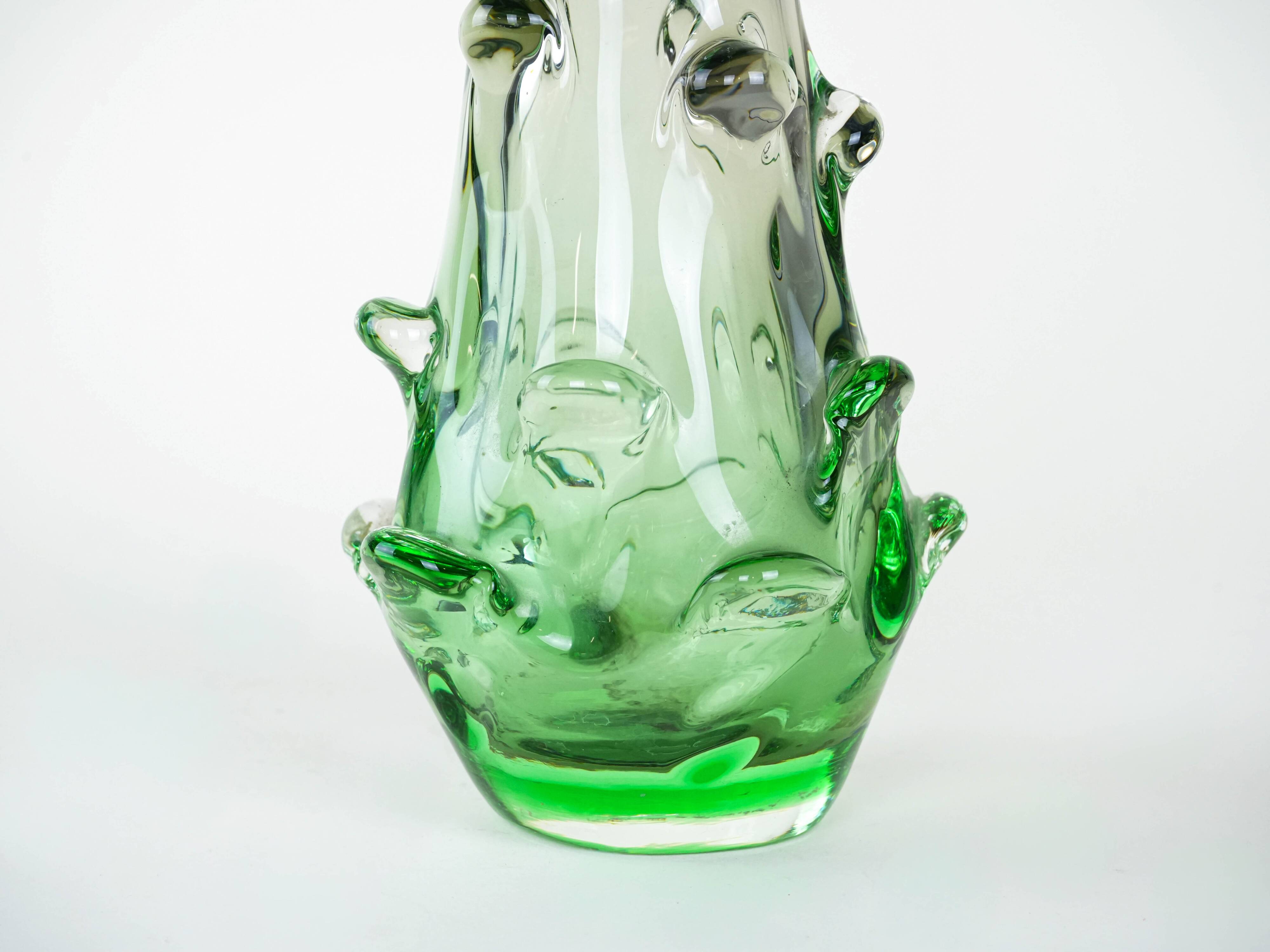 Green vase, Murano glass, 1960s, made in Italy