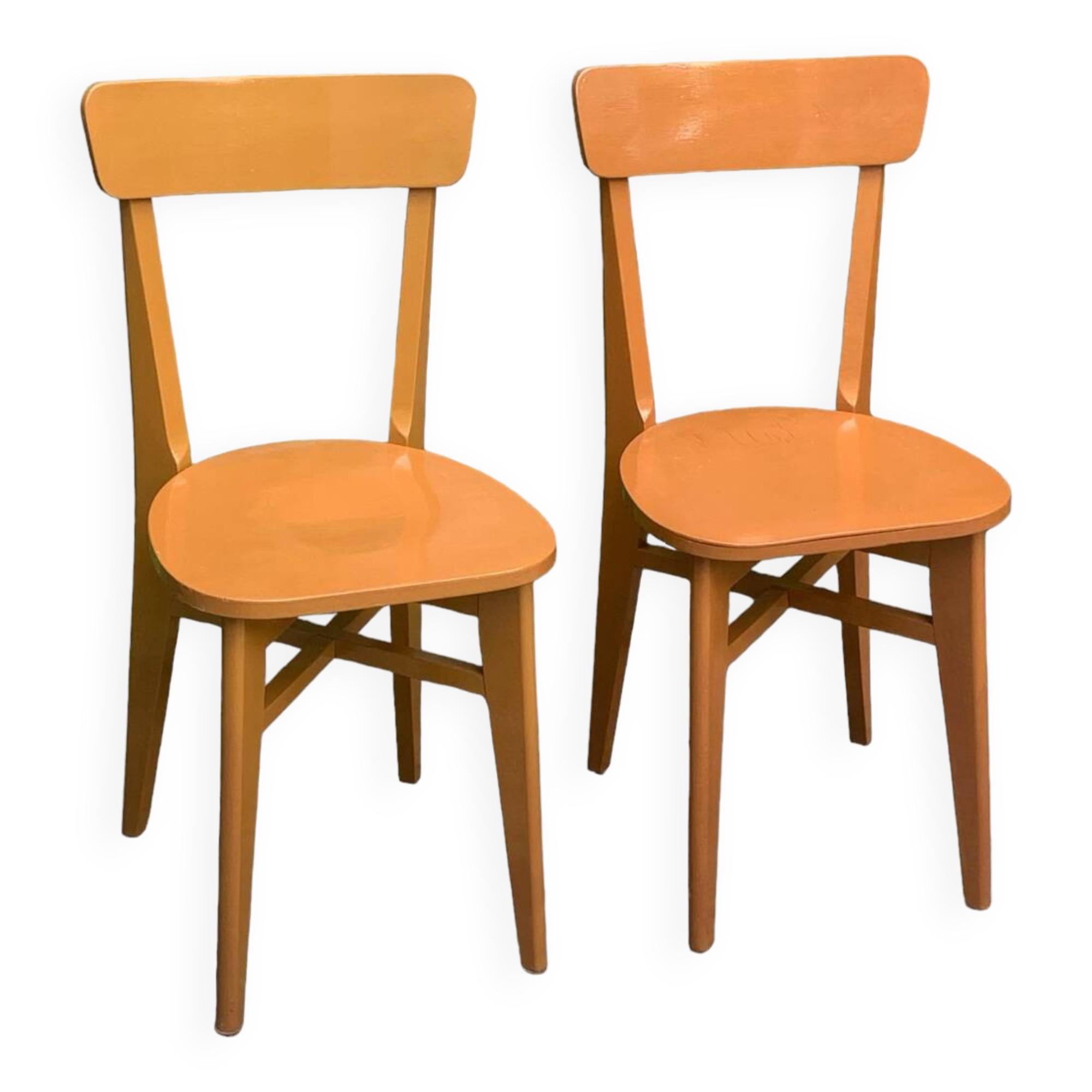Pair of caramel bistro chairs 1950