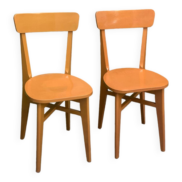 Paire de chaises bistrot caramel 1950