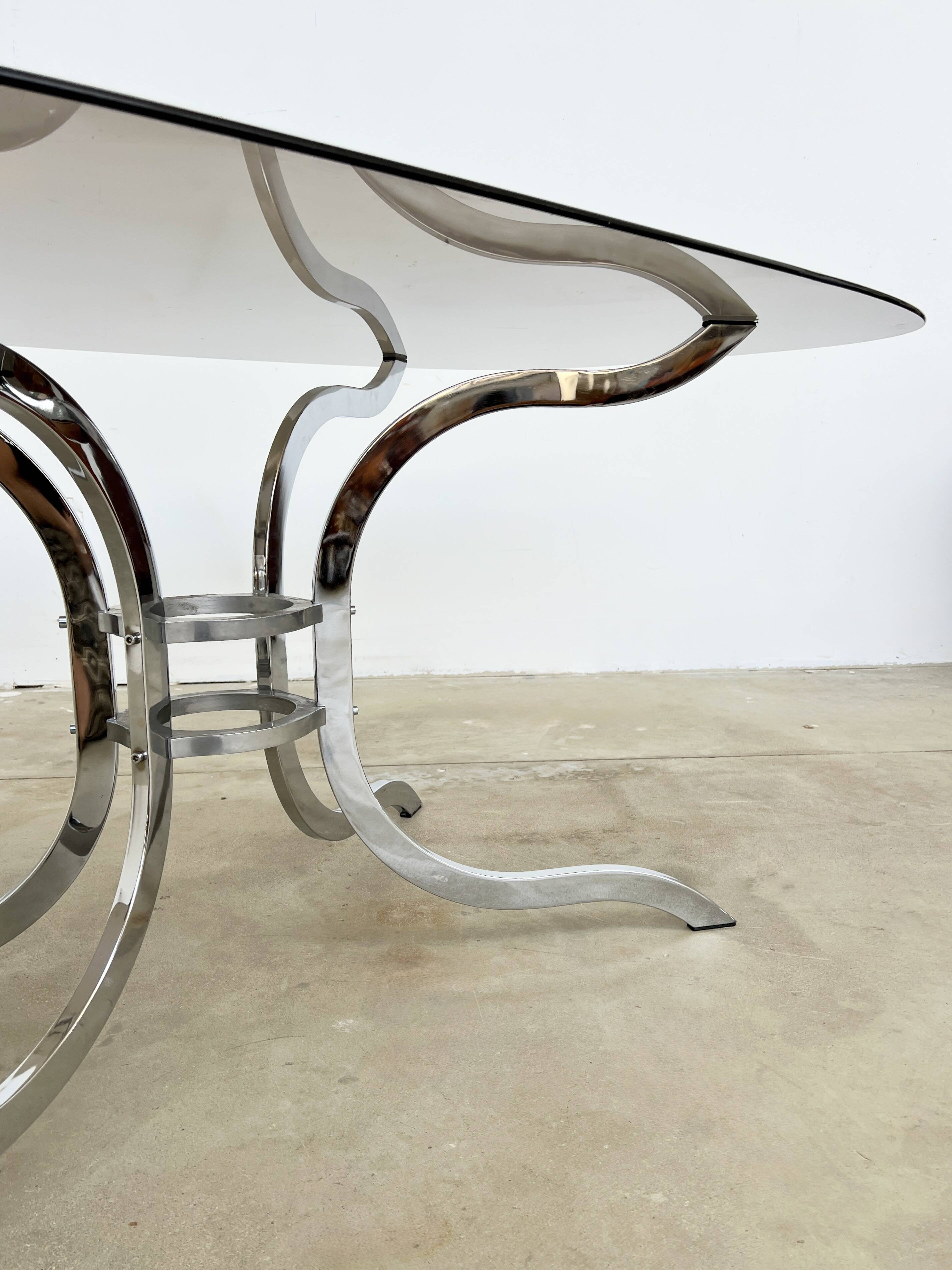 Oval smoked glass and chrome dining table, 1970s