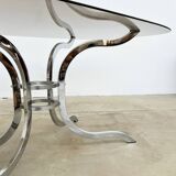 Oval smoked glass and chrome dining table, 1970s