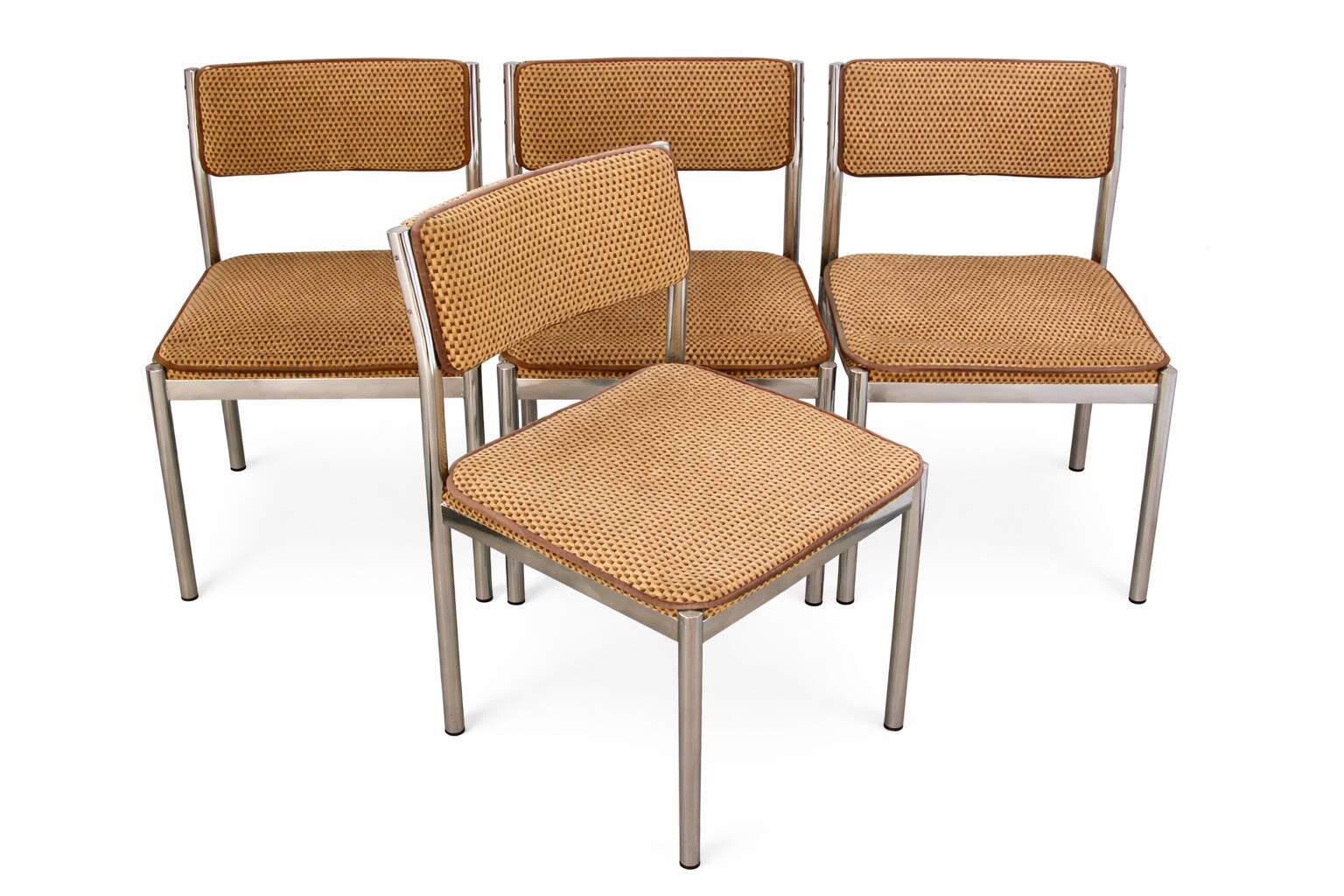 Set of 4 chairs from the 1970s – chrome, vintage fabric