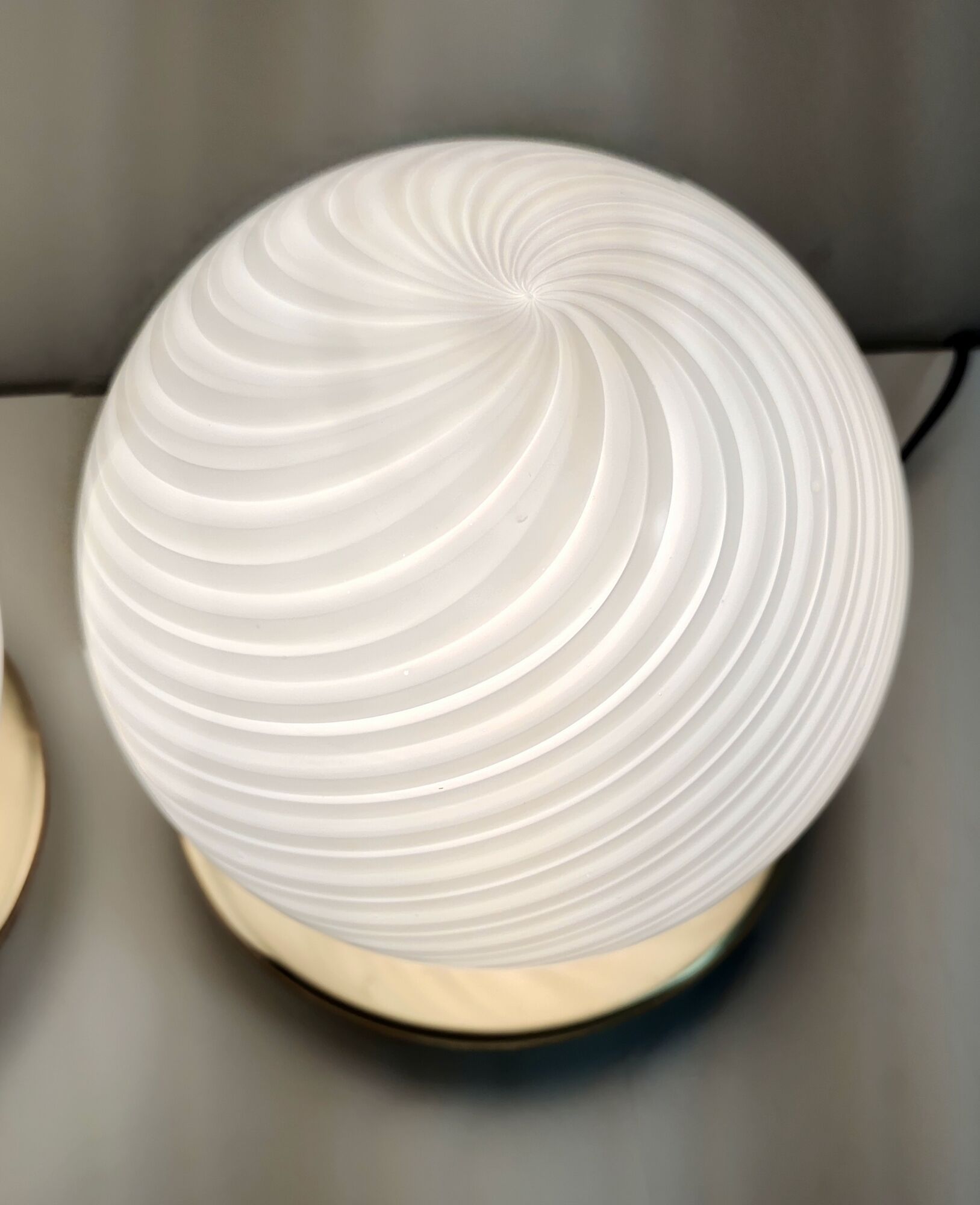 Pair of postmodern spheric murano glass table lamps by tronconi, italy