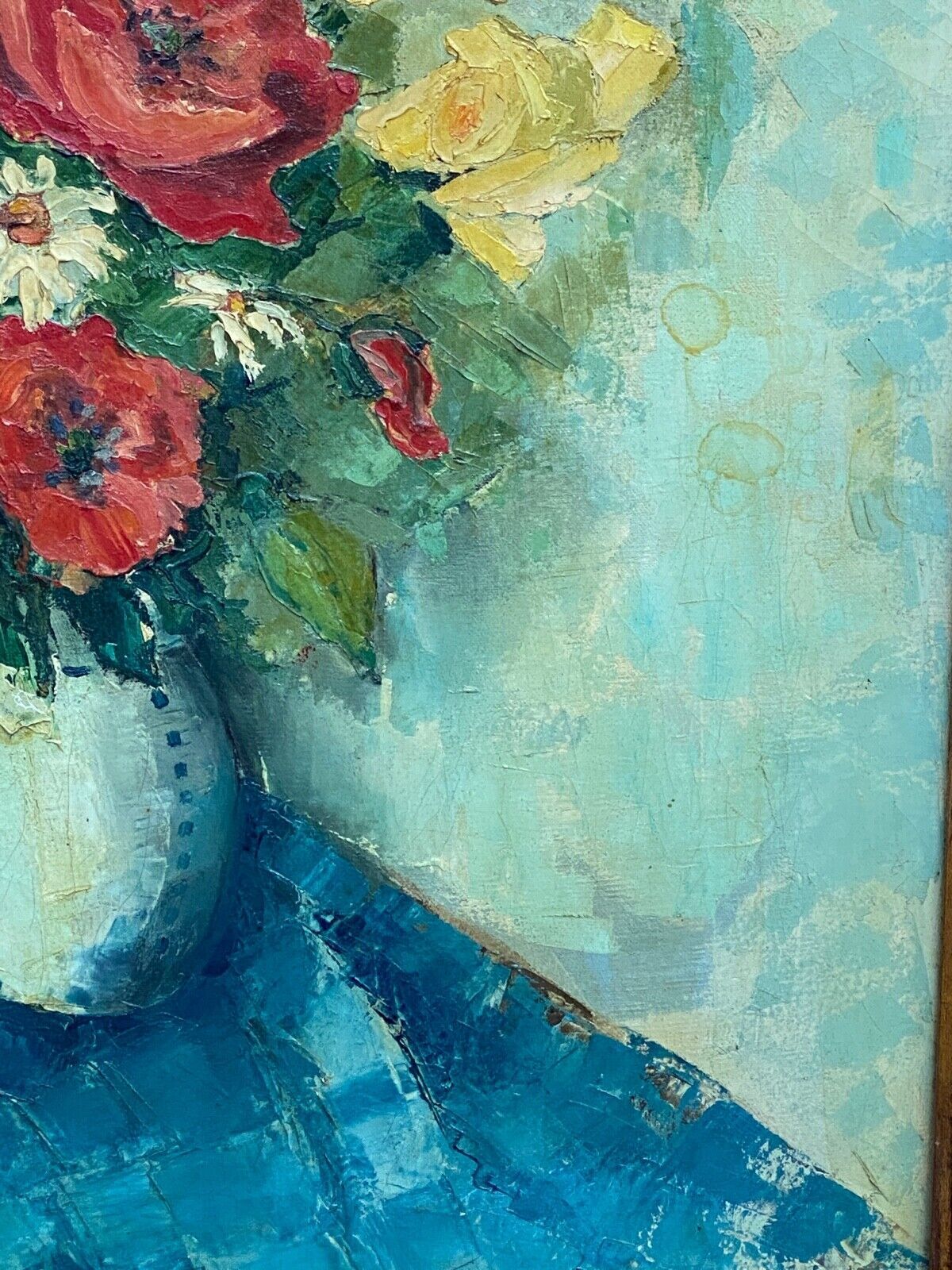 Huile william marcel clochard bouquet de fleurs roses coquelicots