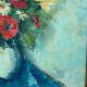 Huile william marcel clochard bouquet de fleurs roses coquelicots